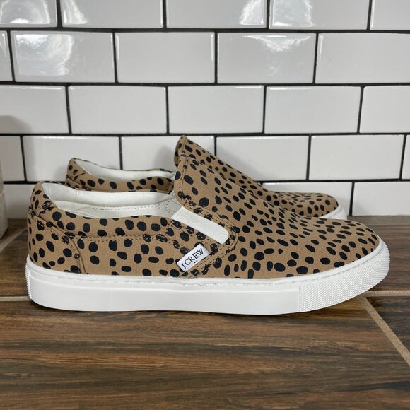 J.CREW Factory Road Trip Womens 8.5 Shoes Cheetah Printed Canvas Slip On Sneaker - Picture 3 of 13